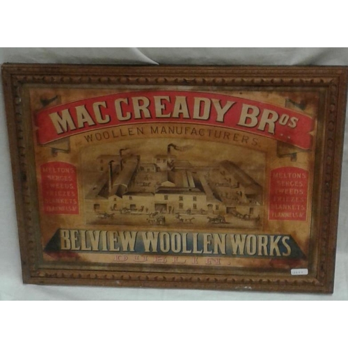 128 - 'McCready Bros. Woollen Works' Sign - 19.5 x 14.5ins