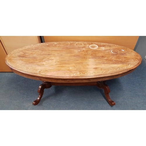 57 - Inlaid Oval Mahogany Coffee Table - 4ft x 2ft