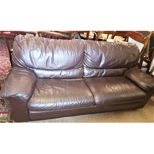 603 - Brown Leather Three Seat Sofa