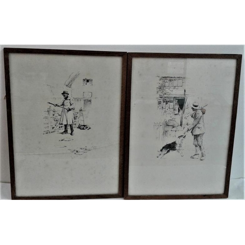 606 - Two Pencil & Chalk  - Etchings attributed to Hugh Thompson - Overall c. 15 x 11ins