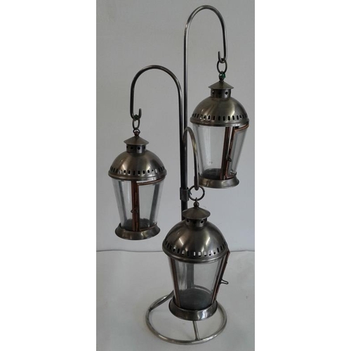 612 - Steel and Bevelled Glass Triple Candle Stand