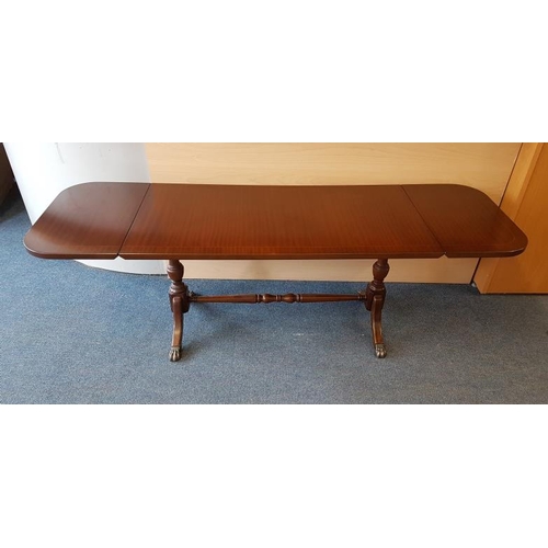 613 - Small Inlaid Mahogany Drop Leaf Coffee Table, raised on turned legs and stretcher c.33 x 16.5in (fol... 