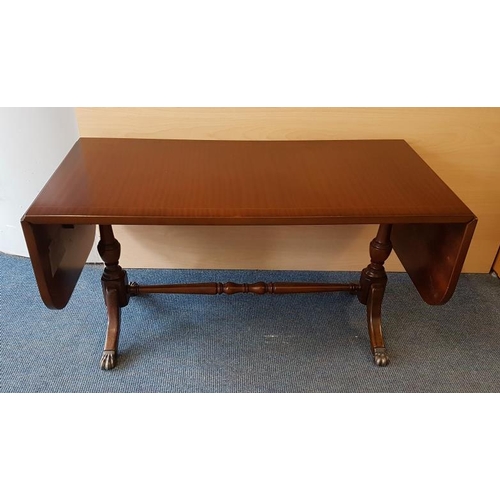 613 - Small Inlaid Mahogany Drop Leaf Coffee Table, raised on turned legs and stretcher c.33 x 16.5in (fol... 