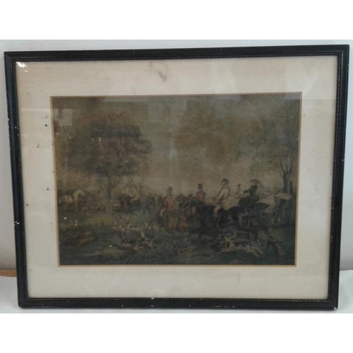 618 - Framed Hunting Scene Print - 19 x 15ins