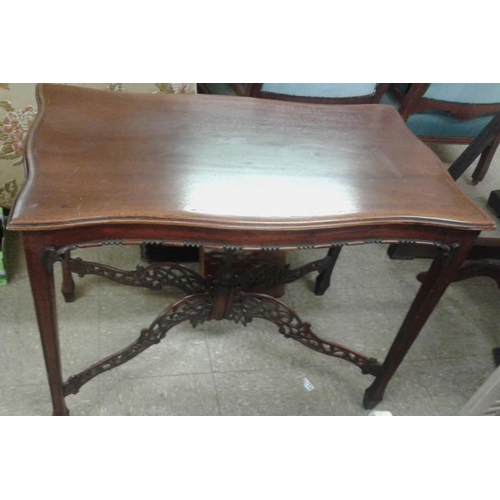 623 - Chippendale Style Mahogany Side Table with fretwork panel stretchers c. 34ins wide