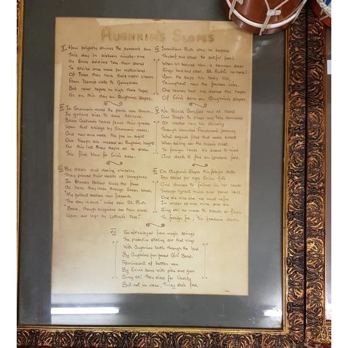 605 - Two Framed Aughrim Songs 'Aughrim Slopes' and 'The Dog of Aughrim' along with a Pair of Miniature Dr... 