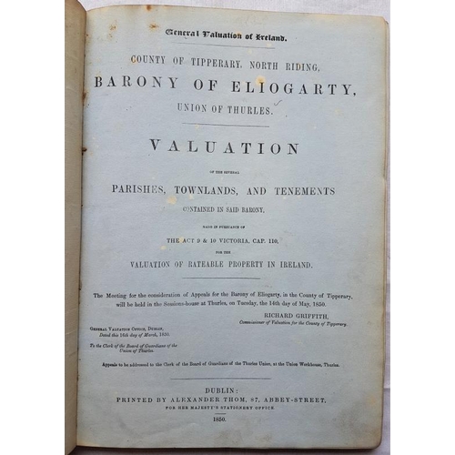 201 - Griffith's Valuations - County of Tipperary North Riding, Barony of Eliogarty, Union of Thurles. Dub... 