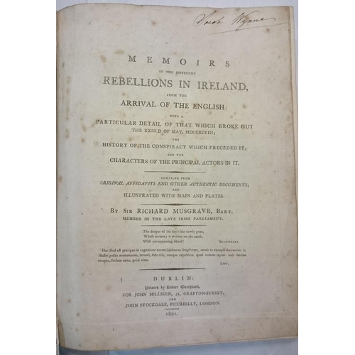 229 - Sir Richard Musgrave 'Memoirs of the Different Rebellions in Ireland' 1801. 1st Edition. Maps and Pl... 