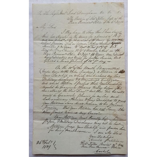 253 - Cashel Interest 1839 Petition re Pensions with interesting postmarks