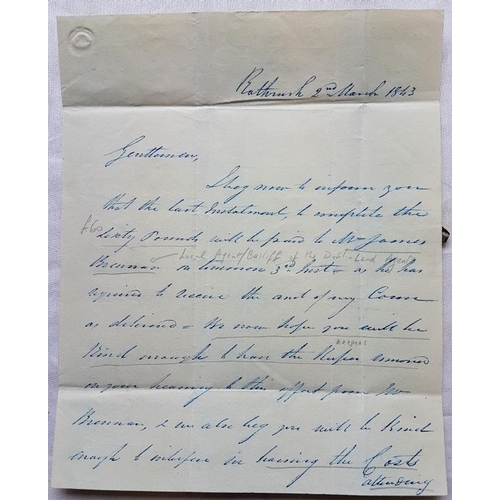 256 - Rathrush, Co. Carlow Interest - 1843 Letter re-keepers on distrained farm.