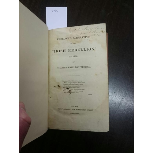 287 - C. H. Teeling 'Personal Narrative of the Irish Rebellion of 1798' 1828.  Recent Cloth.