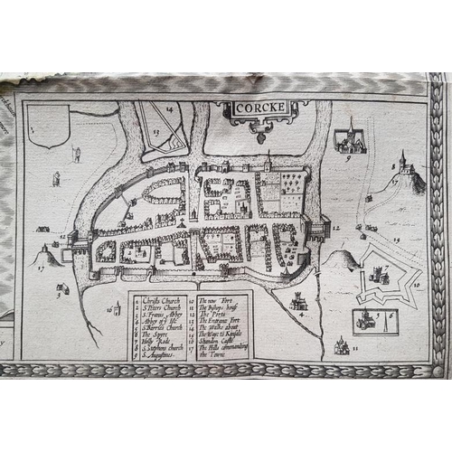 304 - 1610 Hand Coloured Map 'The Province of Mounster' with Detail of 'Corke' and 'Lymericke' - Unframed