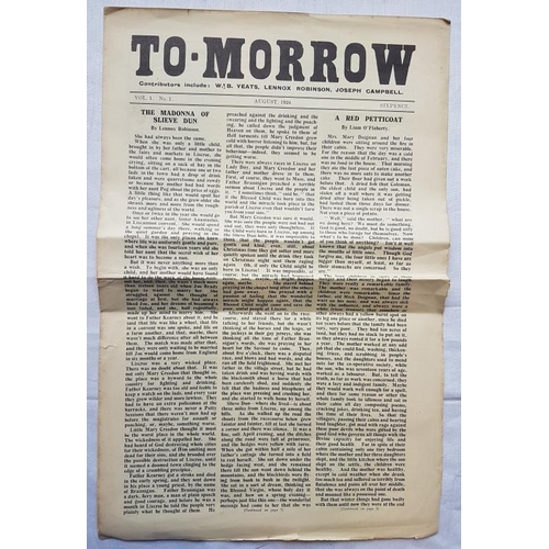 333 - W. B. Yeats (Editor) 'Tomorrow'. Colume 1 (August 1924). 1st Edition. Scarce Journal with only Two I... 