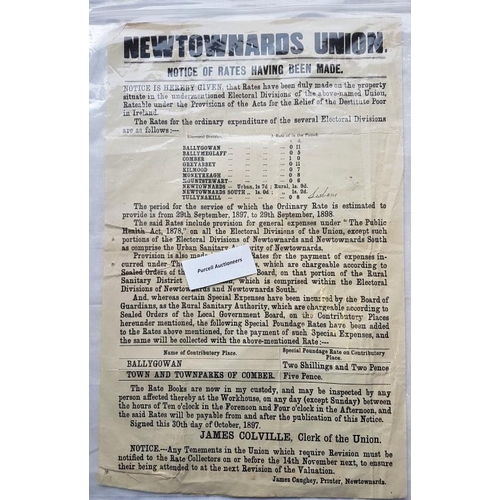 357 - Notice of Rates, Newtownards Union, 1898