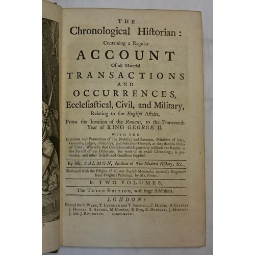 413 - Mr. Salmon 'The Chronological Historian' 1747. Two Volumes. Original Calf.