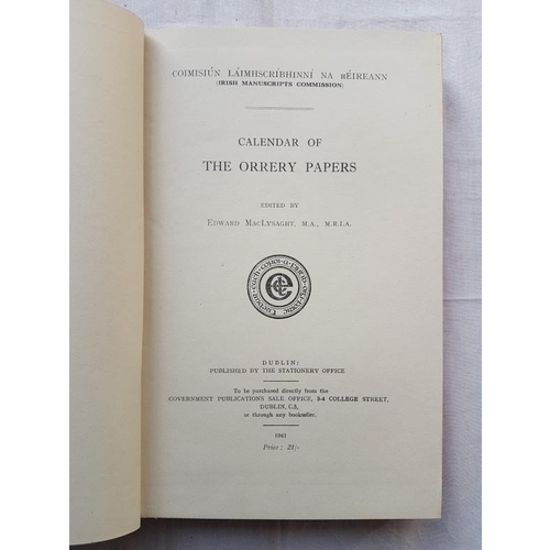 435 - Calendar of the Orrery Papers edited by Edward MacLysaght. 1942. Important source for seventeenth ce... 