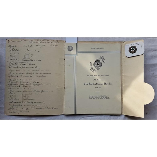 484 - 1935 Souvenir of South African Bowler's visit to Ireland, with signatures and Irish Bowling Associat... 