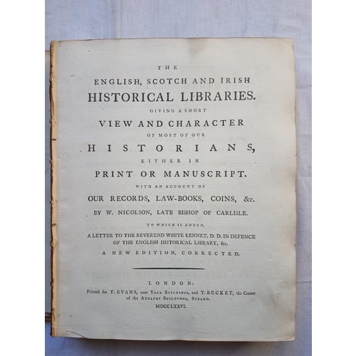 513 - English, Scotch and Irish Historical Libraries. London. 1776. Large format. Full leather. Covers det... 