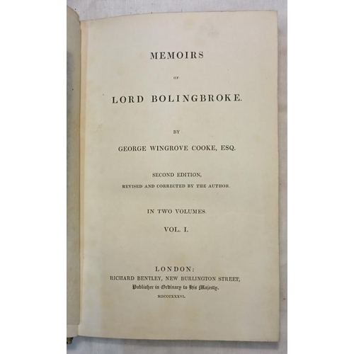 516 - G. C. Cooke 'Memoirs of Lord Bolingbooke'. Two Volumes. Very Fine Binding.