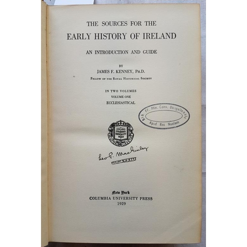 542 - Sources for Early History of Ireland by James Kenney. 1929. Excellent copy of a scarce title.