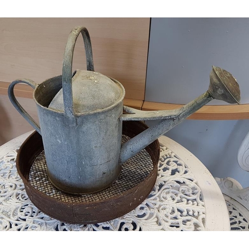 55 - Traditional Galvanise Watering Can and a garden sieve