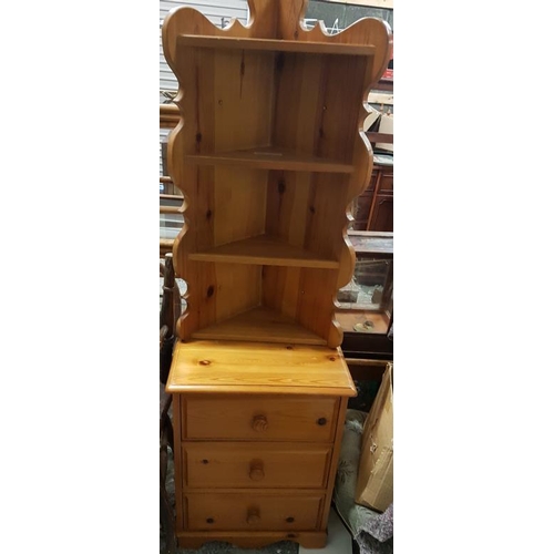 70 - Pine Three Drawer Bedside Cabinet (20.5in wide) and a Three Tier Wall Bracket