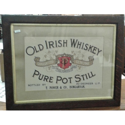 182 - 'T. Power, Dungarvan - Old Irish Whiskey' Advertising Sign  - c. 22.5 x 17.5ins
