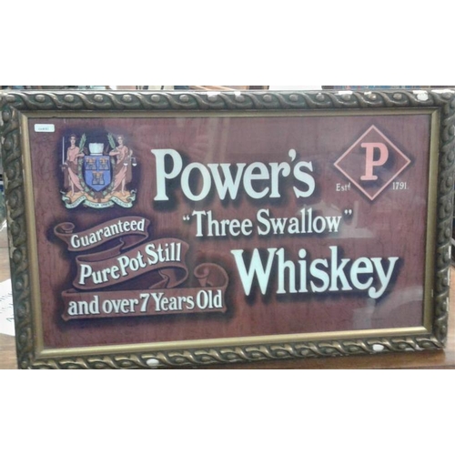 193 - 'Powers Three Swallow Whiskey' Advertising Sign  - c. 25 x 15.5ins