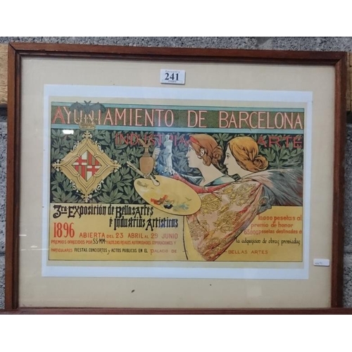 231 - 1896 Barcelona Art Exhibition - Art Nouveau Oak Framed Reproduction Print, c.21 x 17in