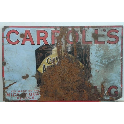 240 - Carrolls Cigarettes Enamel Advertising Sign - 21.5 x 34ins