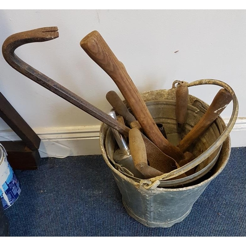 254 - Galvanised Bucket with a variety of hand tools