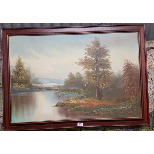 23 - Large Landscape Picture - a river through the woods, c.41 x 29in