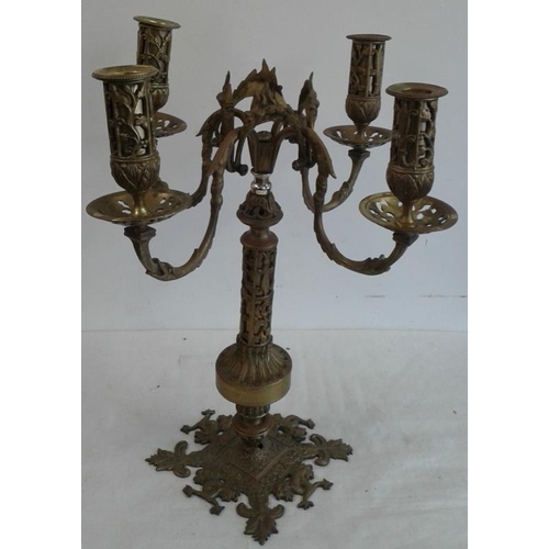 278 - Brass Four Branch Candelabra (A/F), c.19.5in