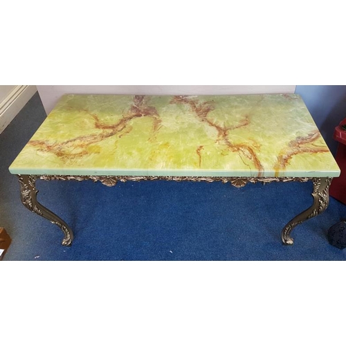 279 - Marble Effect Coffee Table with gilt decorative legs, c.3ft