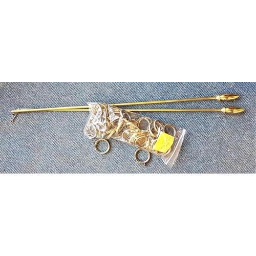 281 - Pair of Brass Curtain Rods and 44 brass curtain rings