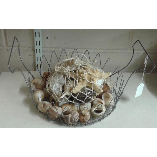 335 - Large Quantity of Decorative Sea Shells, etc. in Wire Holder