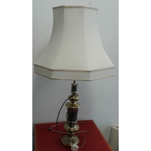 377 - Pair of Brass Based Table Lamps (with Shades), c.37in tall