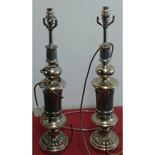 377 - Pair of Brass Based Table Lamps (with Shades), c.37in tall