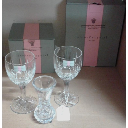 421 - Two Stuart Crystal Glasses and Bud Vase (in Boxes)