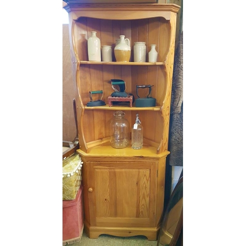 443 - Modern Pine Corner Cabinet with open shelves above a cupboard base, c.30in wide