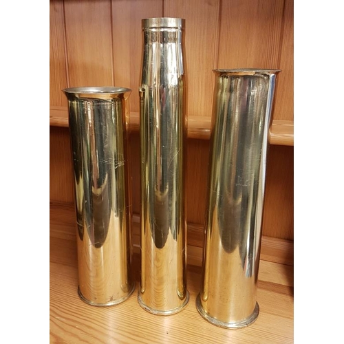 459 - Three Military Brass Shells, tallest c.17.5in