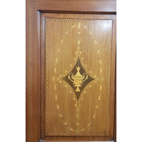 474 - Fine Quality Edwardian Inlaid Mahogany Triple Door Wardrobe, the Moulded Crown over an Inlaid Panel ... 