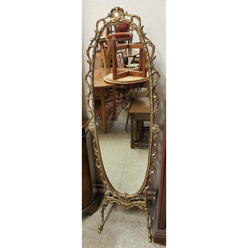 480 - Good Quality Brass Frame Dressing Mirror, c.17 x 55in