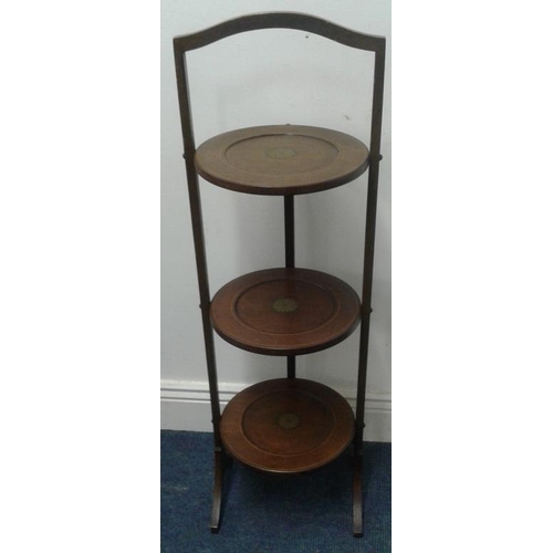 481 - Mahogany Inlaid Three Tier Cake Stand