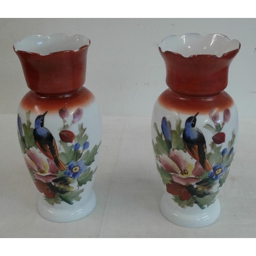 551 - Pair of Vases with Painted Birds and Flowers