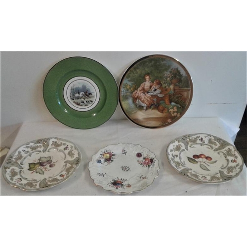 555 - Picture Plate, Hunting Plate and 3 Victorian Dessert Plates