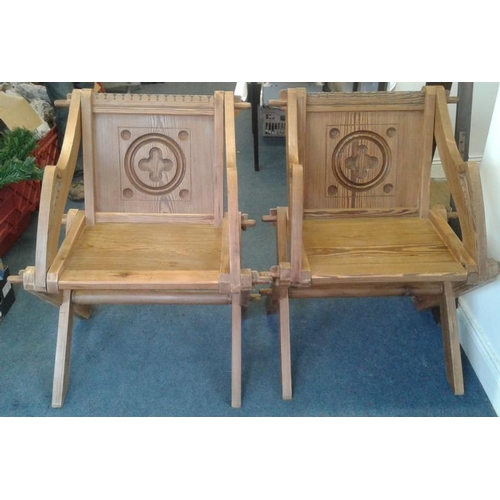 634 - Pair of Carved Pitch Pine Chairs in the Gothic style