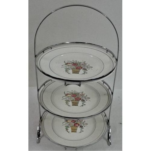 645 - Chrome Cake stand with Three Wedgwood Plates