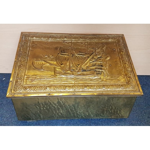 666 - Brass Fireside Slipper Box, c.17in wide