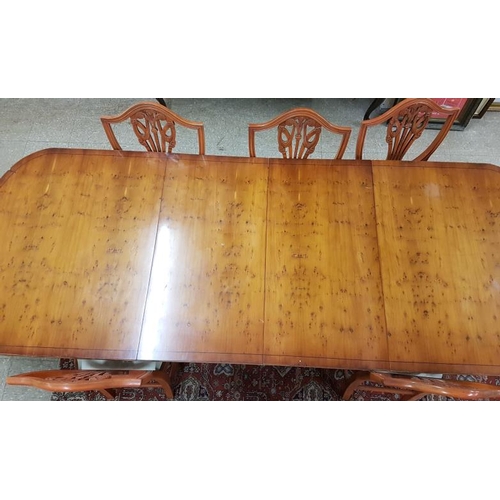 686 - Large Georgian Style Yew Wood Extending Dining Table & Chairs (2 Carvers & six Chairs) - c. 8ft 6ins... 